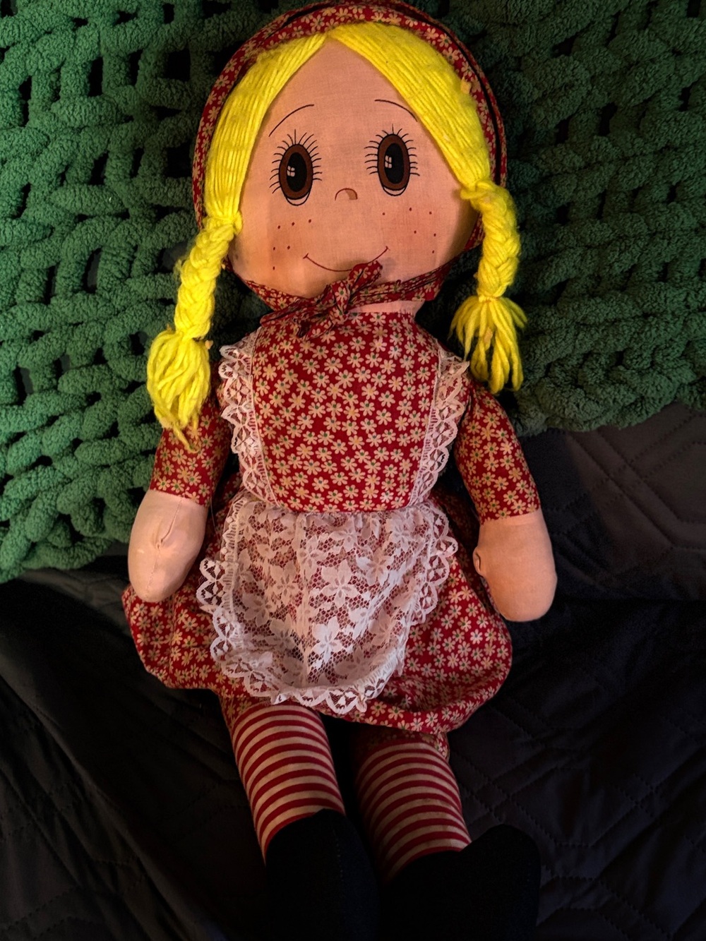 Red Floral Rag Doll with Yellow Braided Hair 1973-1983